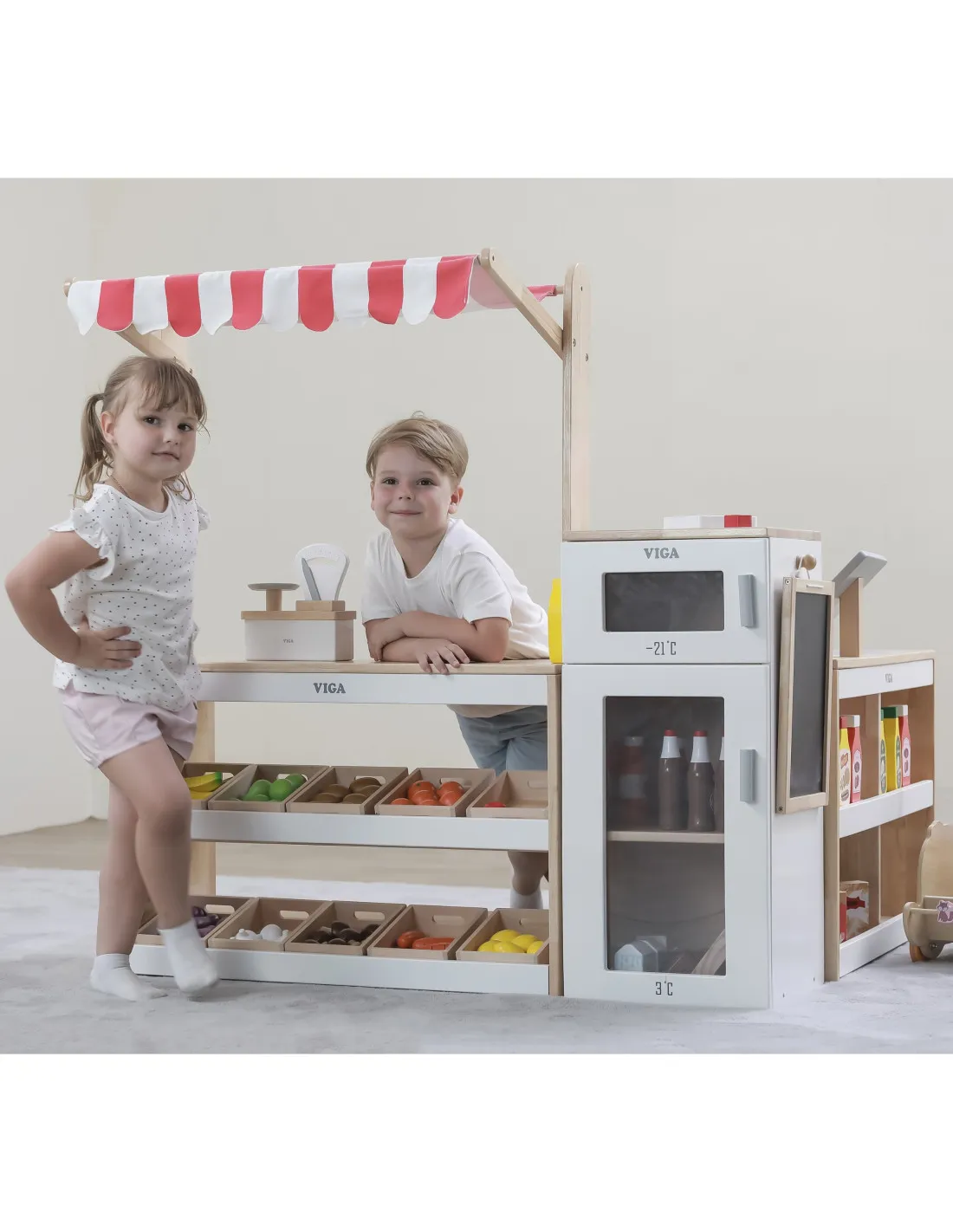 VIGA Drewniany Zestaw Stragan Sklep Supermarket XXL