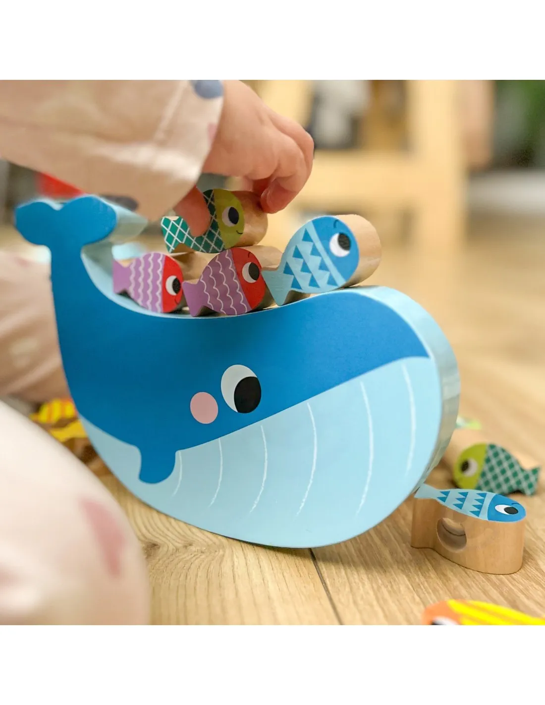 TOOKY TOY Drewniana Gra Wieloryb i Rybki Wielofunkcyjna 4 w 1