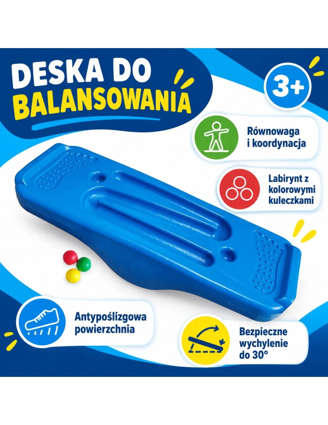 WOOPIE Niebieska Deska do Balansowania Równoważnia Sensoryczna Labirynt