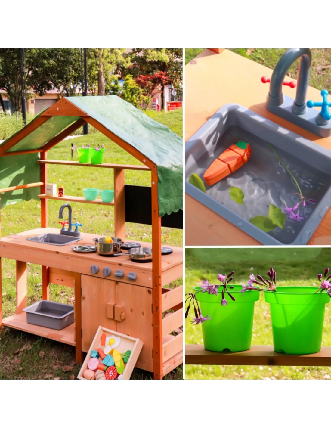 WOOPIE GREEN Drewniana Kuchnia Błotna Ogrodowa Montessori dla Dzieci