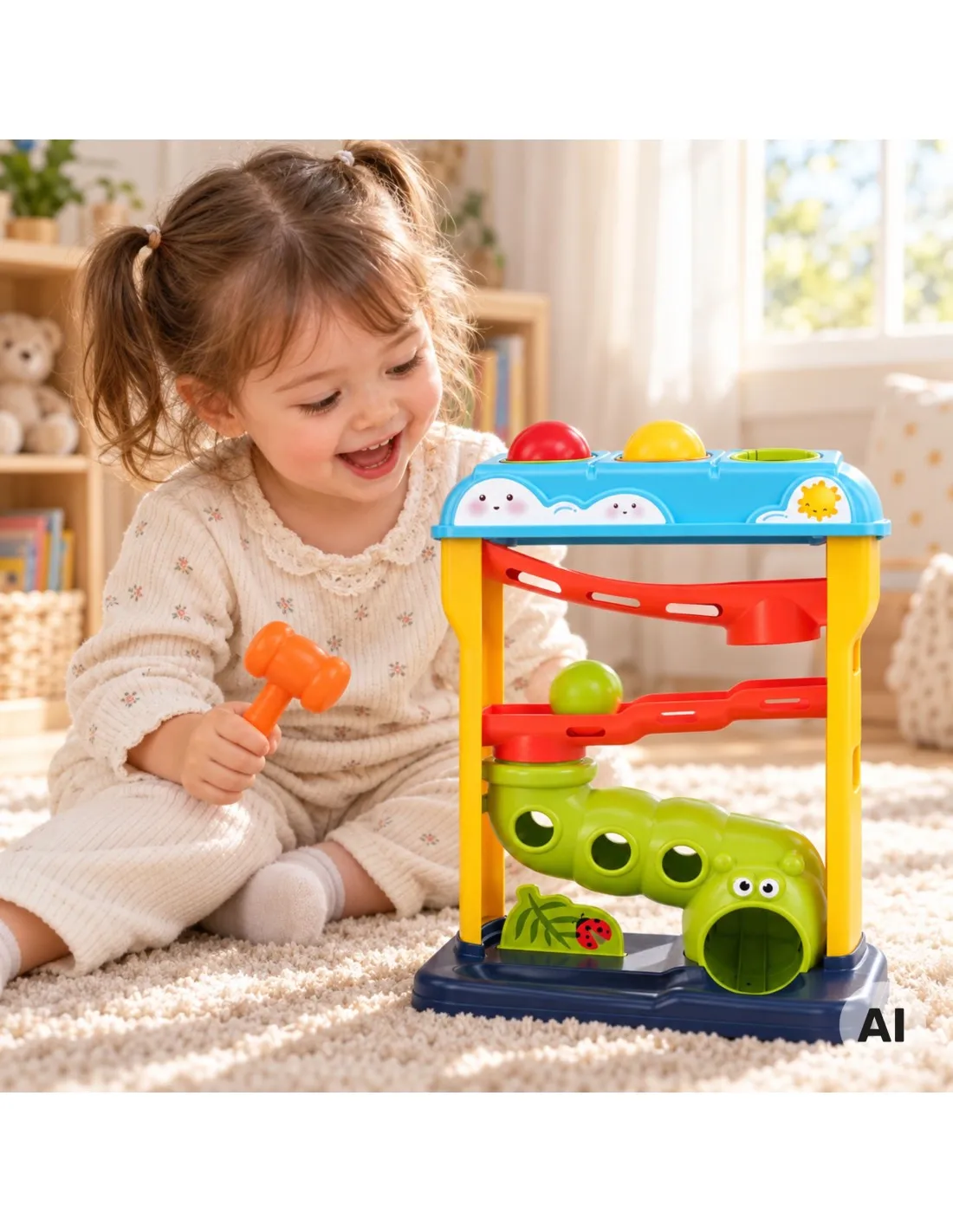 WOOPIE BABY Edukacyjny Tor Kulkowy Wbijanka z Młotkiem Przebijanka Pop-Up